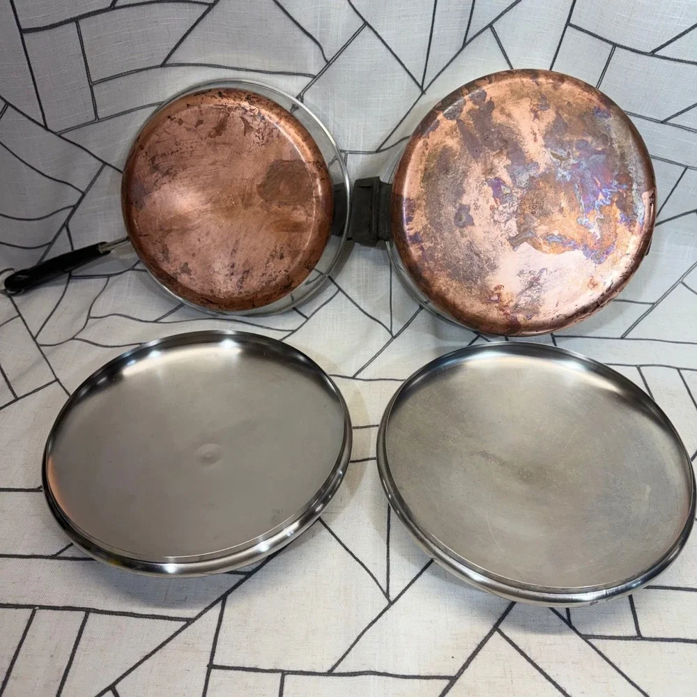 Revere Ware Copper‎ Bottom Cookware 6 Qt Pot 10 in Skillet Silver Vintage Set